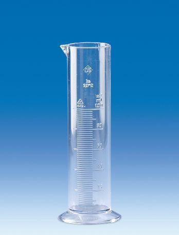Vitlab Messzylinder, SAN, 250 ml, erhabene graduierte, niedere Form, Kl. B, 6 St/Pkg