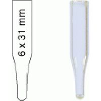 Product Image of 0,2 mL Mikroeinsatz f. weite Öffnung AD: 6 mm, Außenhöhe: 31 mm klar, konisch, 15 mm Spitze, Packung à 100 Stück