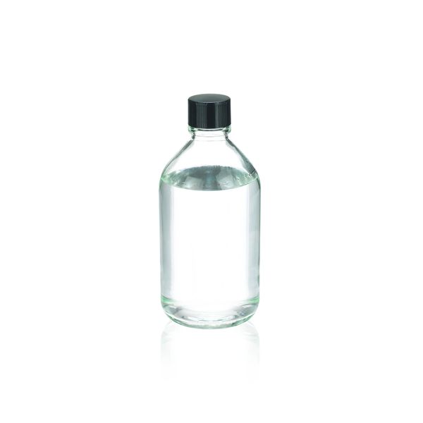 DWK Wheaton Medienflasche, 250ml, klar, ungraduiert, schwarze PF-Kappe 33-430 ohne Loch, 14B Gummi-Einlage, autoklavierbar, 48 St/Pkg