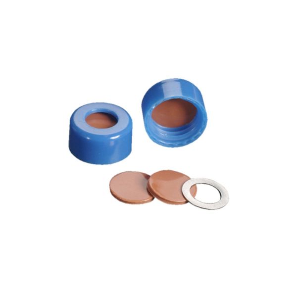 DWK Wheaton 9 mm ScrewTin, blue screw cap with FEP/natural rubber septum, screw thread, EVA, 100 pc/PAK