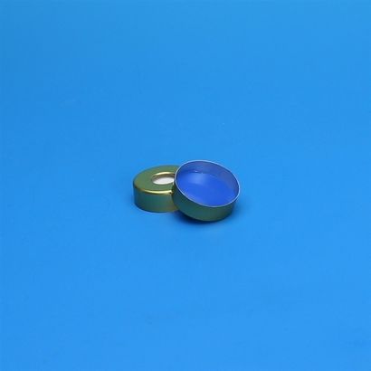 JG Finneran 20 mm Gold Tin Plate Magnetic Seal, 8 mm Hole, Thin 0.060" Blue PTFE/White Silicone for SPME, 100 pc/PAK