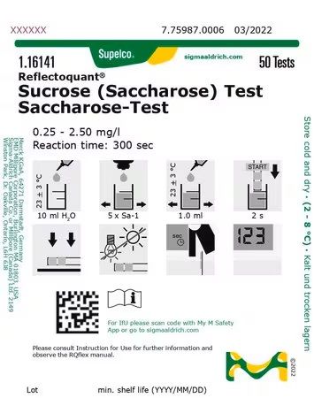Merck Saccharose-test method: reflectometry with test rods and reagent, 50 tests, 0.25 - 2.50 g/l Reflectoquant