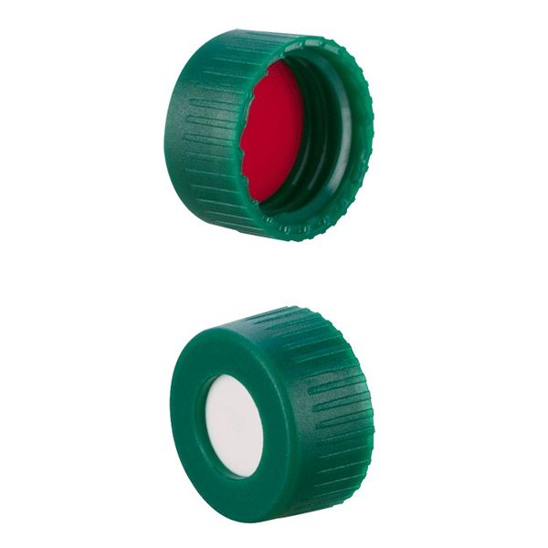 Microsolv Screw Cap green, 9 mm, with white Sil/red PTFE Bonded Septa Ribbed, 1000 pc/PAK
