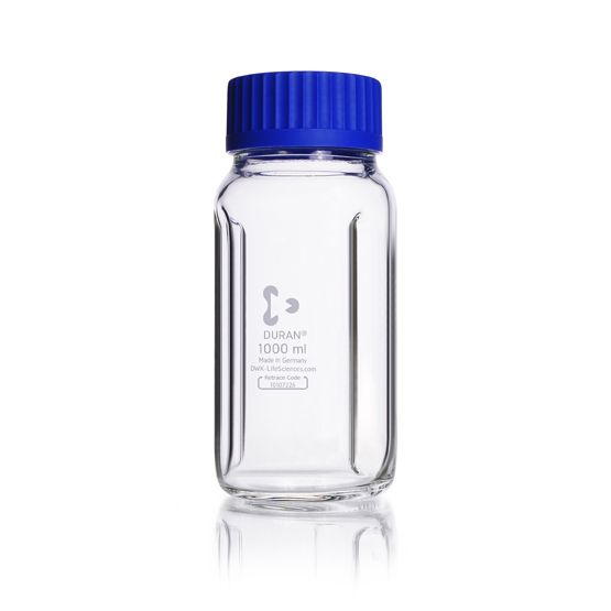 Duran Group DURAN GLS 80 Schikane-Flasche, graduiert, klar, PP GLS 80 Schraubverschluss, Ausgießring, 1000 ml