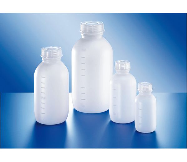 Kautex Mittelhalsflasche, HDPE 250ml, natur, rund, graduiert, mit Verschluss, 250 St/Pkg, alte Nr.: KA30777006