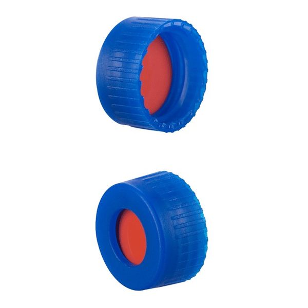 Microsolv Screw Cap blue, 9 mm, with red Sil/clear PTFE Fitted Septa Ribbed, 100 pc/PAK