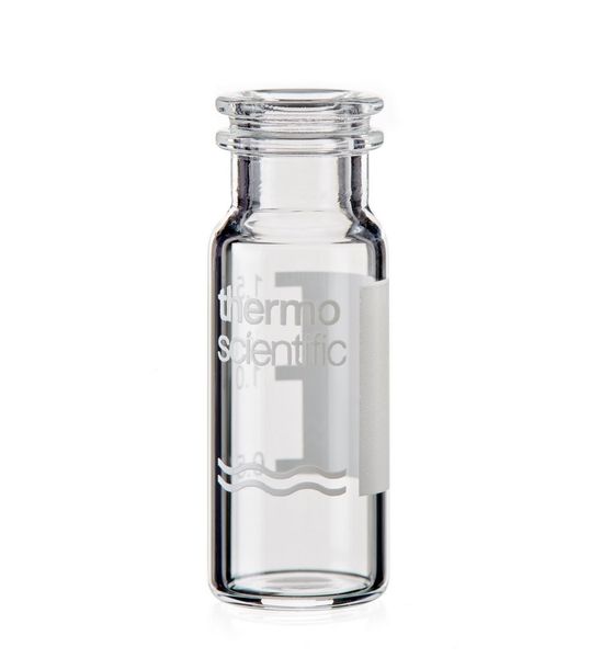 Thermo Fisher Scientific SureSTART 2 ml Schnappdeckel-Fläschchen, Level 2, Klarglas, flacher Boden, Schriftfeld, 5000 St/Pkg