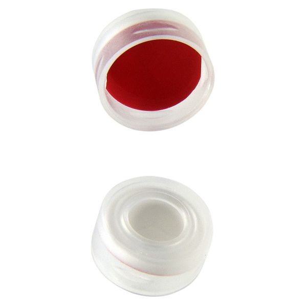 Microsolv Screw Cap natural transparent, smooth PE, with 1mm thick white Sil/red PTFE pre-slit (Y shape) Septa, for 11mm 12x32mm Snap Top autosampler 
