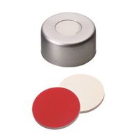 Product Image of Bördelkappe, ND11 Verschluss: Aluminium, farblos lackiert mit 5,5 mm Loch, Silikon creme/PTFE rot, UltraClean, 1,3 mm, 1000/PAK