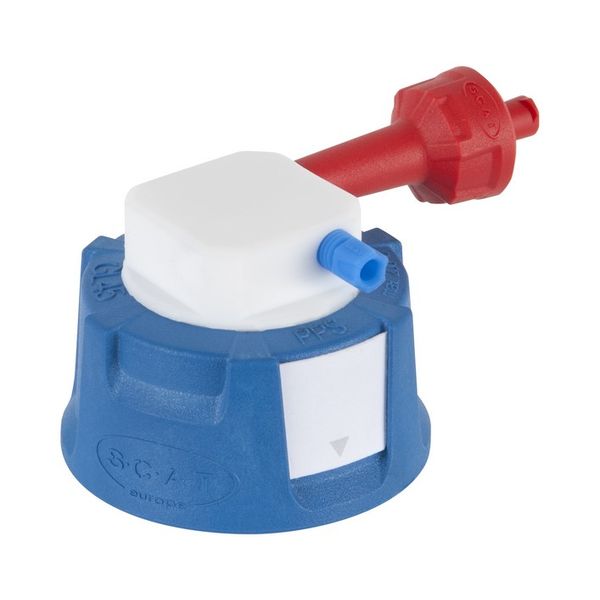 SCAT SafetyCap I, V2.0, GL45, 1x PFA-Fitting 3,2 mm AD, 90° abgewinkelt + Belüftungsventil