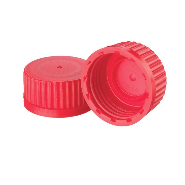DWK Wheaton Schraubkappe, PP, rot, mit Dichtring für WHEATON Lab 45 Medienflasche 45 mm, 12 St/Pkg