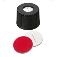 Product Image of Schraubkappe, ND8 Silikon weiß/PTFE rot, geschlitzt Verschluss (PP), schwarz, 5,5 mm Loch, 8-425 Gewinde, 45°shore A, 1,3 mm, 10x100/PAK