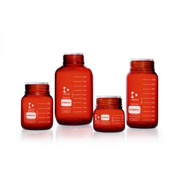 Duran Group DURAN Laboratory glass bottle GLS 80, Amber, protect+ plastic coated (PA12), with protective cap, 5000 ml