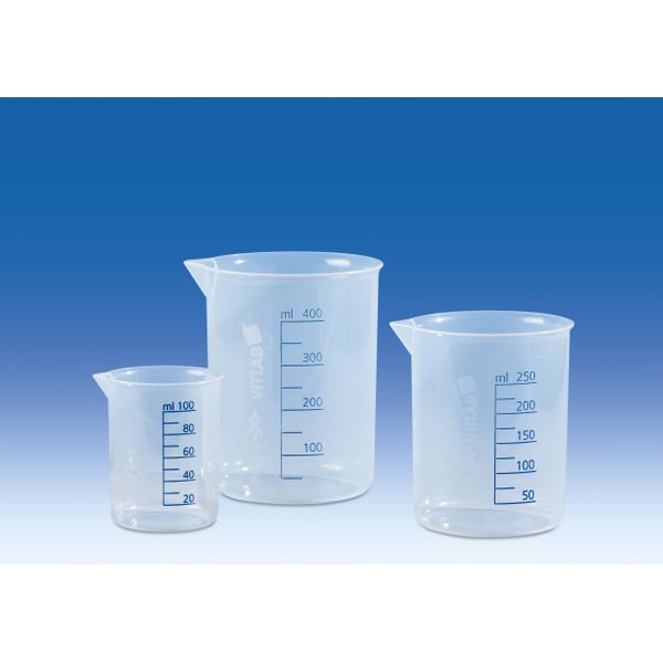 Vitlab Griffinbecher/PP, transparent, 2000 ml mit gedruckter blauer Skala, 6 St/Pkg