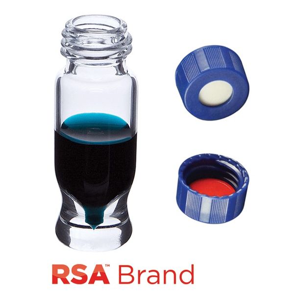 Microsolv Fläschchen & Kappen-Kit inkl.100 1.2ml, MRQ, Schraubkappe, klares RSA Autosampler Fläschchen & 100 blaue Schraubkappen mit eingeklebtem 