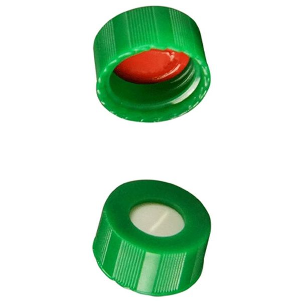 Microsolv Screw Cap green, knurled PP, with white Sil/red PTFE pre-slit (X-shape) Septa, bonded, for 9-425mm thread, 12x32mm autosampler vials, 1000 