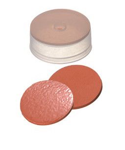 Altmann Analytik 22mm Combination Seal: PE Cap, transparent, centre hole, cap height 8.4mm, Natural Rubber red-orange/TEF transparent, 60° shore A, 