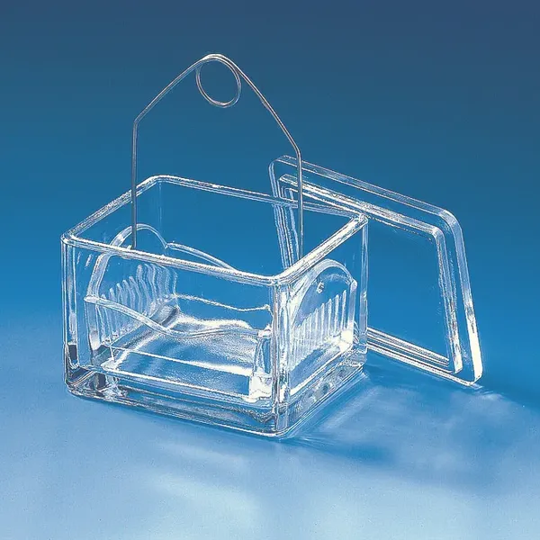 Brand GmbH & Co. KG Staining jar with lid, soda-lime glass, 105 x 85 x 70 mm, without Insert and Wire Holder, 10 pc/PAK