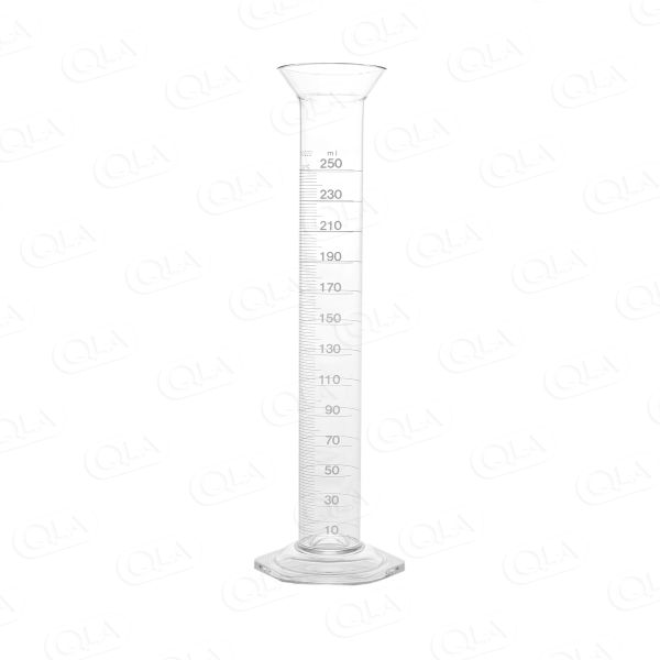 QLA 250mL Graduated Cylinder, Funnel Top, Hexagonal Base, Serialized