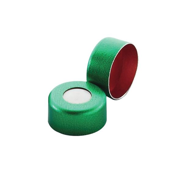 DWK Wheaton E-Z aluminum cap, 11 mm, green, with septum 0.002 PTFE/0.038 silicone, 1000 pc/PAK
