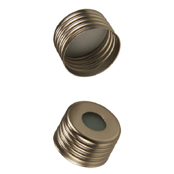 Microsolv Headspace Crimp Cap silver, steel, magnetic, 8mm center hole, with blue Sil/transparent PTFE Septa, for 18mm Crimp Top Headspace vials, 1000