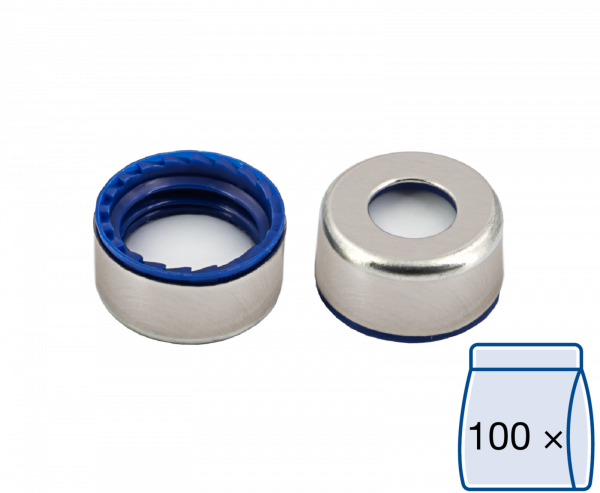 Macherey-Nagel N9 magnetische Schraubkappe, silber, mit Loch, Septum Silikon weiß/Polypropylen farblos, 45° shore A, 1 mm, 100 St/Pkg