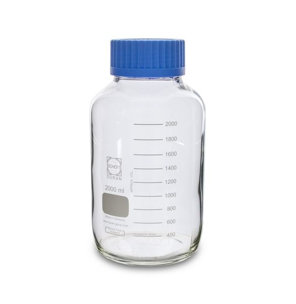 SCAT Weithalsflasche DURAN Borosilikatglas, GLS80, 2000 ml, rund, klar, mit Kappe und Ausgießring