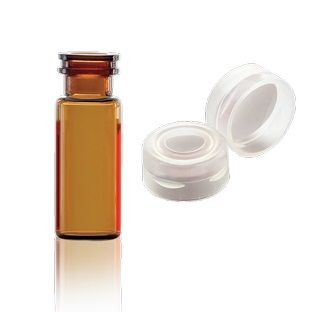 DWK Wheaton 1,8 ml E-Z Fläschchen, 12 x 32 mm, braun, Boro, Schriftfeld, Schnappverschluss gelb, PTFE/Silikon/ PTFE-Einlage, 100 St.