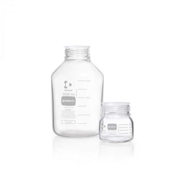 Duran Group DURAN Laborglasflasche GLS 80, klar, protect+ kunststoffummantelt (PA12), mit Staubschutzkappe, 500 ml, 10 St/Pkg