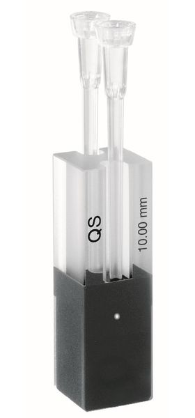 Hellma Ultra-Mikro-Küvette, Typ 105.210-QS, HP Quarzglas, WL 200-2500 nm, Schichtdicke 10 mm, Ø 0.8 mm, Z-Höhe 15 mm, PE-Stopfen, 5 μl, mit 