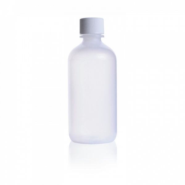 DWK Wheaton Rundflasche Boston, LDPE natur, 125ml, Enghals, PP-Schraubkappe 20-410 mit PE-Einlage, 72 St/Pkg