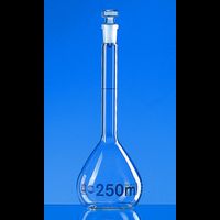 Volumetric flask, BLAUBRAND, class A, Boro 3.3, 50 ml, blue grad., with hollow glass stopper NS 14/23, DE-M, with individual certificate