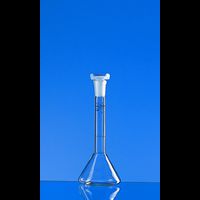 Volumetric flask, trapezoidal, BLAUBRAND, class A, Boro 3.3, 5 ml, blue grad., NS 7/16, with PP stopper, DE-M, individual certificate