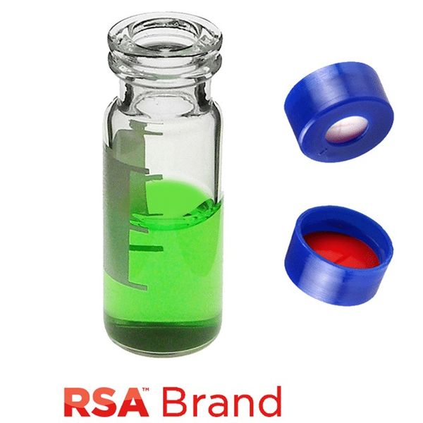 Microsolv Fläschchen & Kappen-Kit inkl. 100 2ml, Snap Top, Klarglas RSA Autosampler Fläschchen / Schreibfeld / Fülllinien & 100 blaue Schnappkappen 