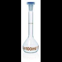 Volumetric flask, BLAUBRAND-ETERNA, class A, Boro 3.3, 100 ml, brown grad., with NS 14/23 with PP stopper, DE-M, with individual certificate