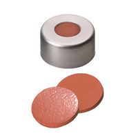 Product Image of ND11 Crimp Seals: Aluminum Cap clear lacquered + centre hole, Nat. Rubber red-orange/TEF transparent, 10x100/pac