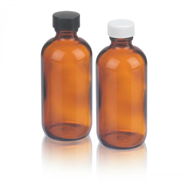 DWK Wheaton Round bottle Boston, safety coated, brown, AR-glass, 16oz, PF-screw cap 28-400 PE-cone sealg, 76 x172 mm, 24 pc/PAK