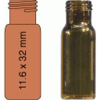 Product Image of 1,5 mL Gewindeflasche N 9 AD: 11,6 mm, Außenhöhe: 32 mm braun, flacher Boden, weite Öffnung, Packung à 100 Stück