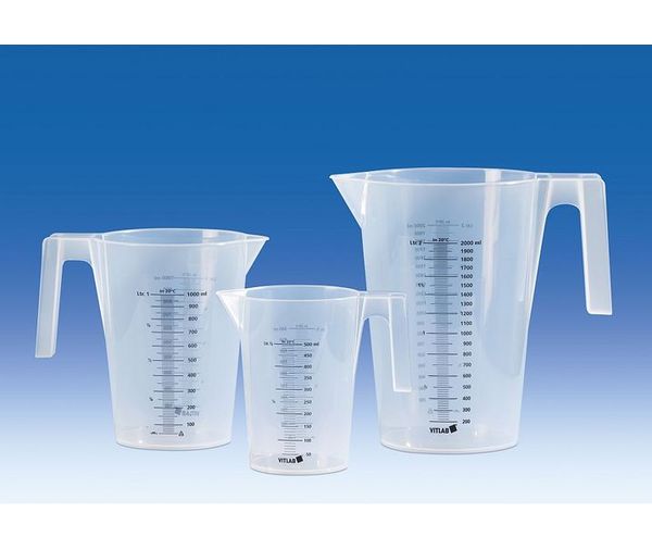 Vitlab Messbecher/PP, transparent, graduiert, 1000 ml mit Griff und Ausguss, stapelbar, 12 St/Pkg