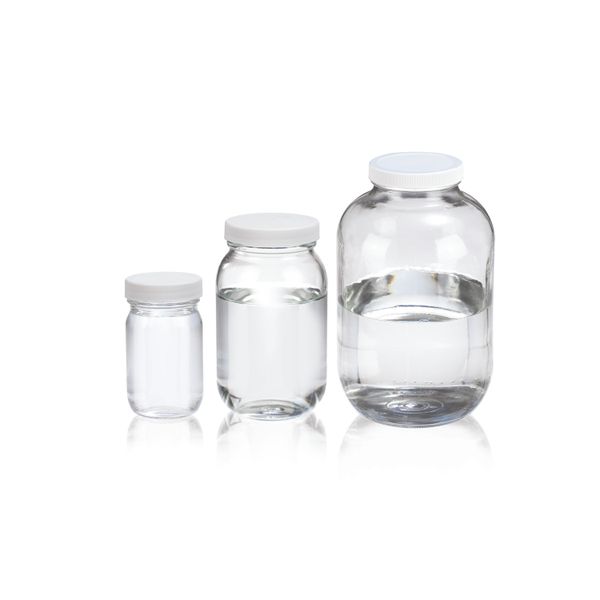 DWK Wheaton 1000 ml Standardweithalsflasche, klar, AR-Glas, weiße PP-Kappe mit PV-Dichtung, 12 St/Pkg