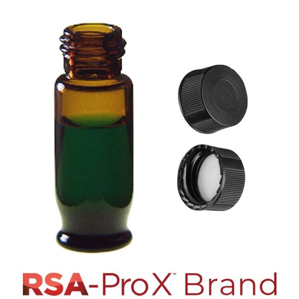 Microsolv Fläschchen- & Kappen-Kit: 100 1.8ml, Schraubverschluss, hydrophob, Bernstein Autosampler Fläschchen & 100 solide schwarze Kappen mit klarem 