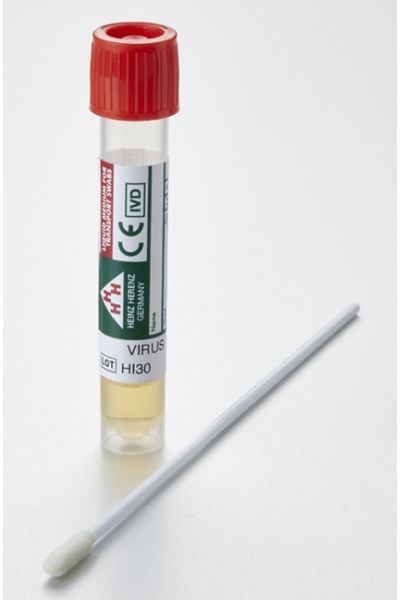Heinz Herenz Abstrichbesteck mit Medium, VIR-Swab Virus, beflockte Stäbchen, Standardkopf, sterile, 6 x 100 St/Pkg