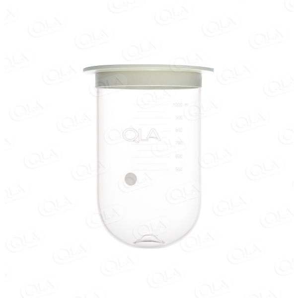 QLA 1000 ml Clear Apex Glass Vessel with Plastic Rim (longer length), Serialized