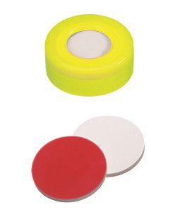 Altmann Analytik Schnappringkappe, ND11 PE: gelb mit 6 mm Loch, Silikon weiß/PTFE rot, UltraClean, harte Kappe, 1,3 mm, 1000/PAK