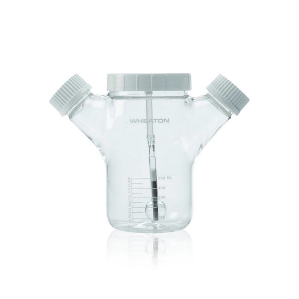 DWK Wheaton 500 ml MagnaFlex microcarrier spinner bottle, glass, with screw cap 45 mm, 110 x 190 mm