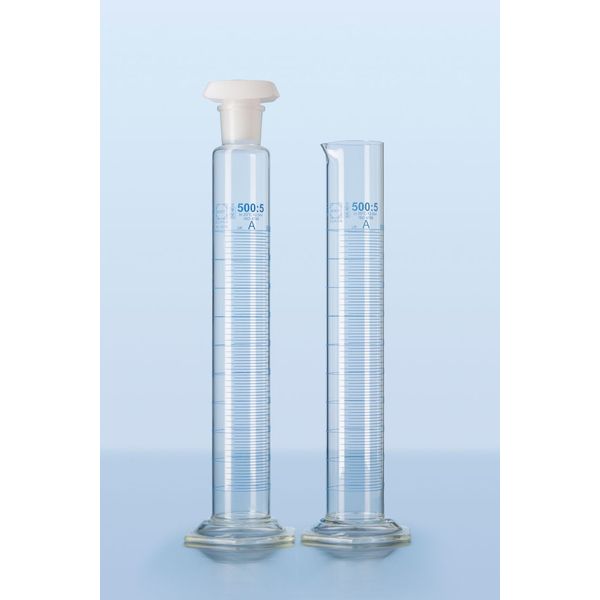 Duran Group DURAN Mischzylinder, Sechskantfuss, Kl. A, mit Chargenzertifikat, blaue Skala, NS 10/19, 10 ml, 2 St/Pkg, Hauptpunkteringteilung, 