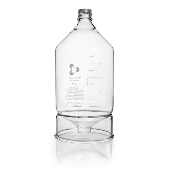 SCAT HPLC Reservoir-Flasche DURAN, GL45, Klarglas, 5000 ml, rund, Kappe und Ausgießring