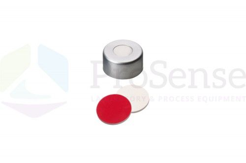 Dissolution Accessories Crimp-Kappe, 11 mm, Alu, silber, magnetisch, rot PTFE/weiß Silikon, 100 St/Pkg., für HPLC Probenfläschchen