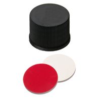 Product Image of ND15 PP Schraubkappen, schwarz, geschl.,1,3mm, Si weiß/ PTFE rot, 10x100/PAK