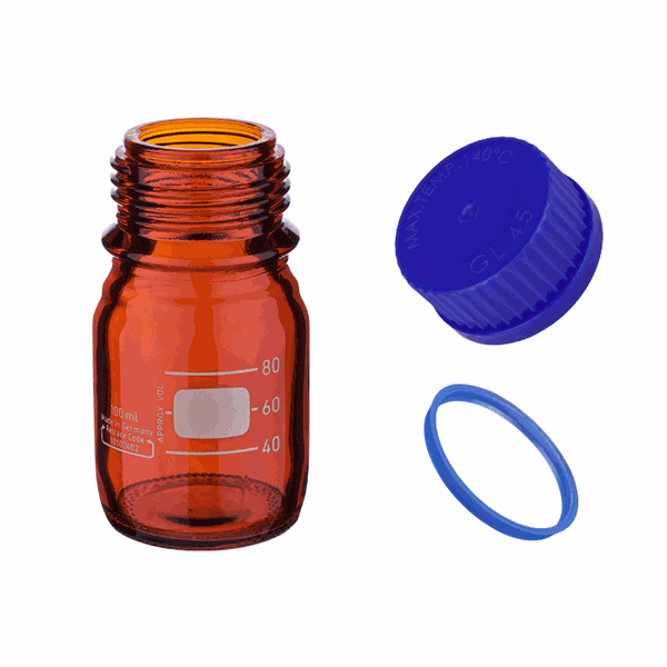 Microsolv Bottle, HPLC Mobile Phase Storage, Glass, Amber, 100 ml, Screw Top, GL45 Threads